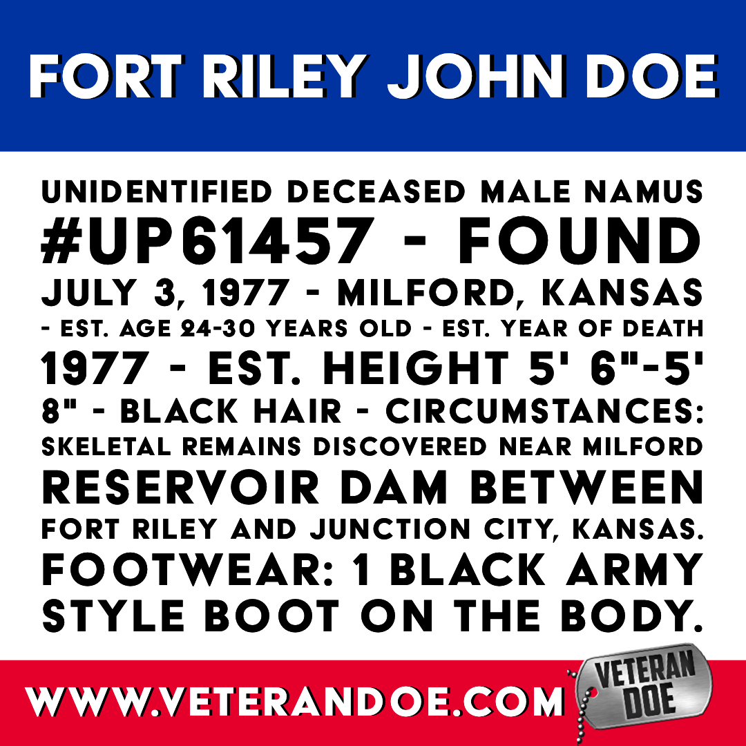 missing person unidentified body Fort Riley Kansas US Army