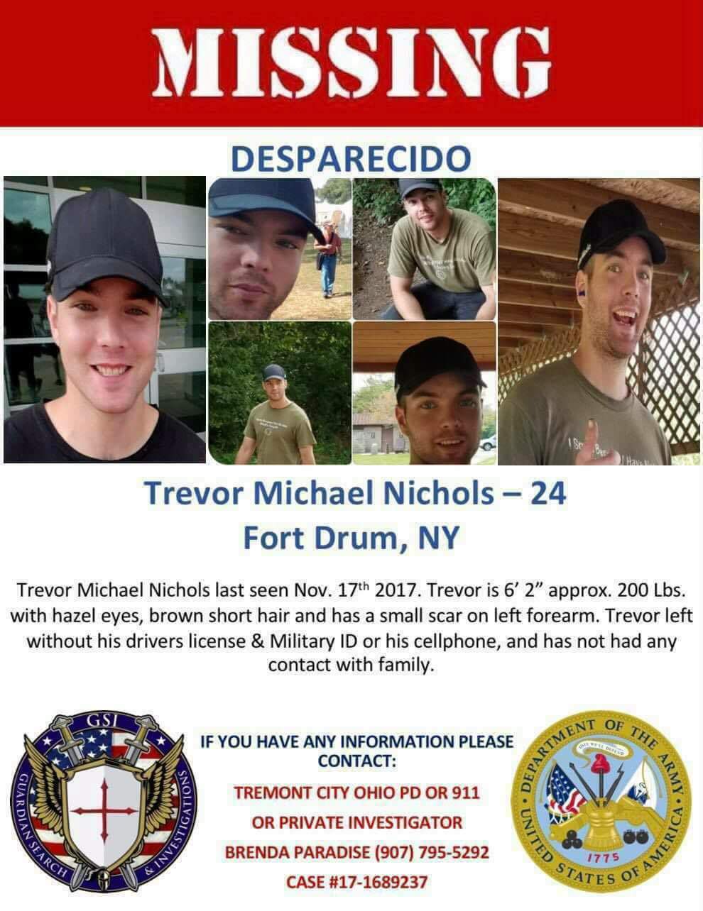 missing person flyer NY Trevor Nichols  US Army