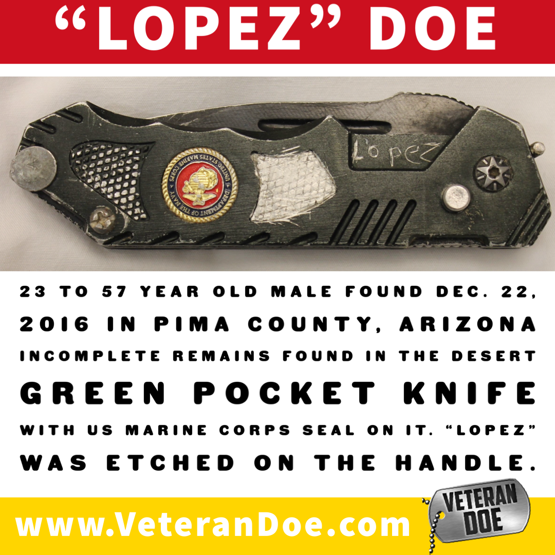 unidentified missing person border crossing Lopez USMC knife