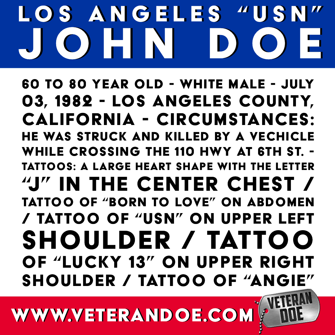 Unidentified Missing Person Los Angeles California Navy