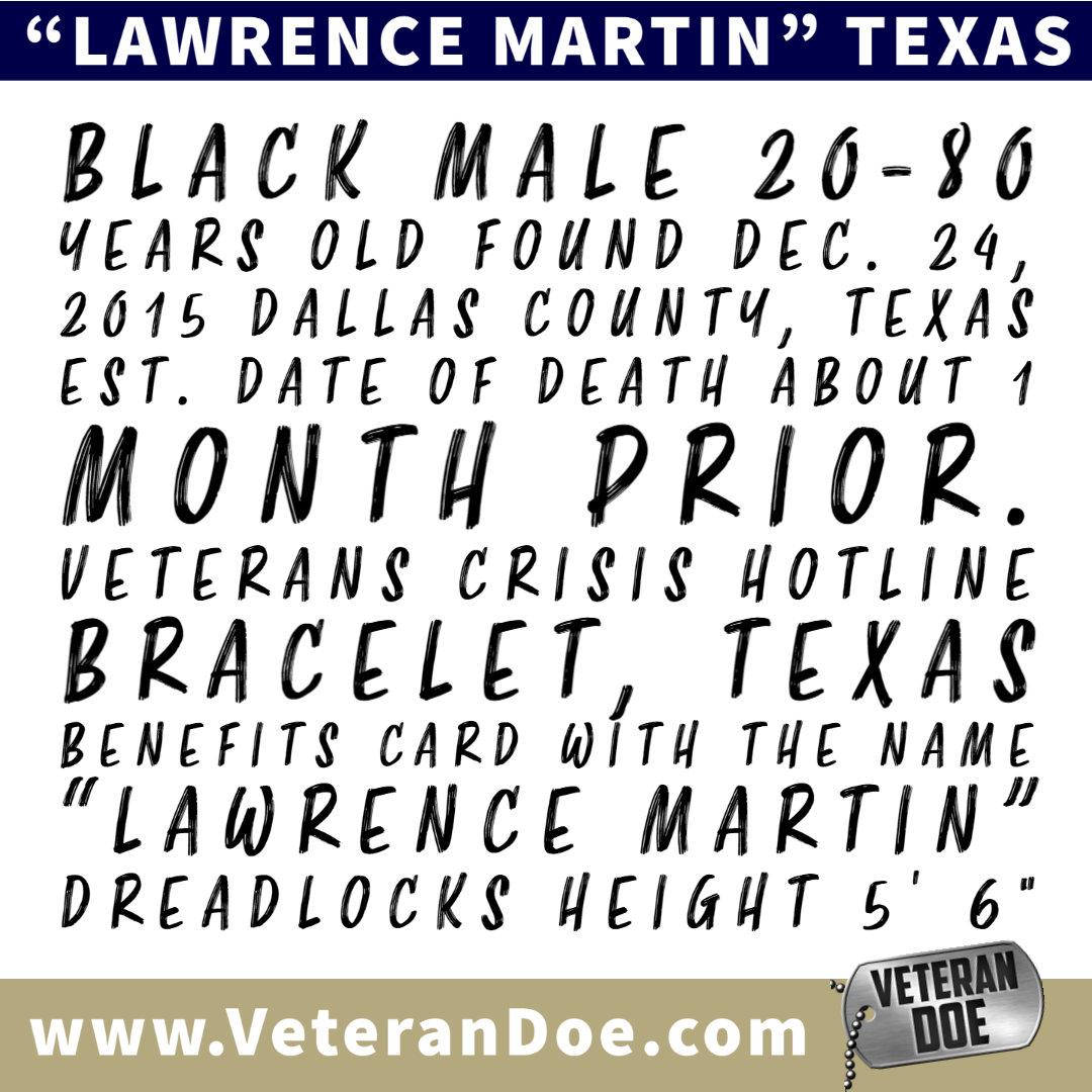 unidentified missing person Lawrence Martin Dallas Texas 2015