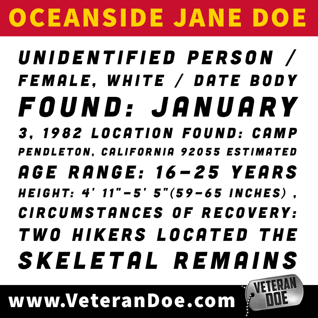 Unidentified Missing Person Oceanside Camp Pendleton San Diego Los Angeles California