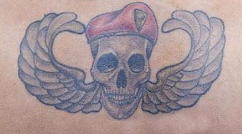 Paratrooper airborne tattoo skull wings beret missing person