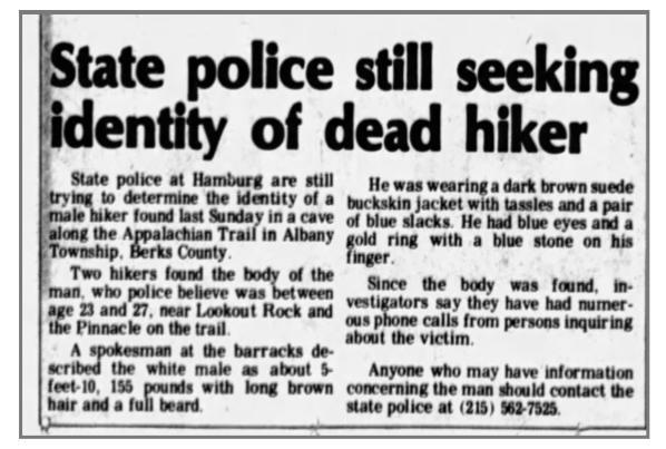 Pinnacle John Doe Unidentified Missing Person Pennsylvania