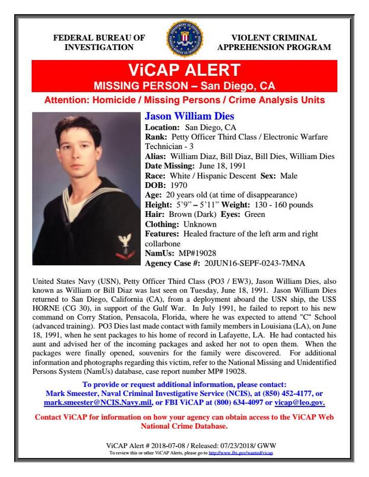 Jason William Dies Male Hispanic missing California 1991