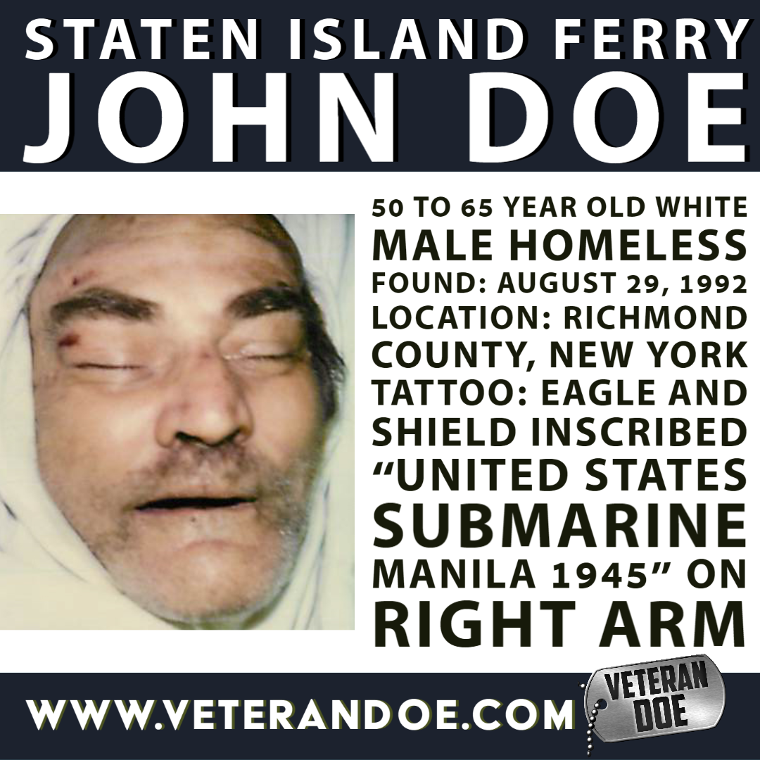 unidentified missing person New York City Staten Island homeless veteran